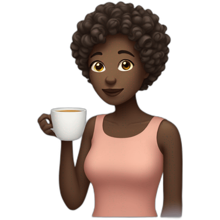 woman with curly short hair dark skin drinking tea emoji