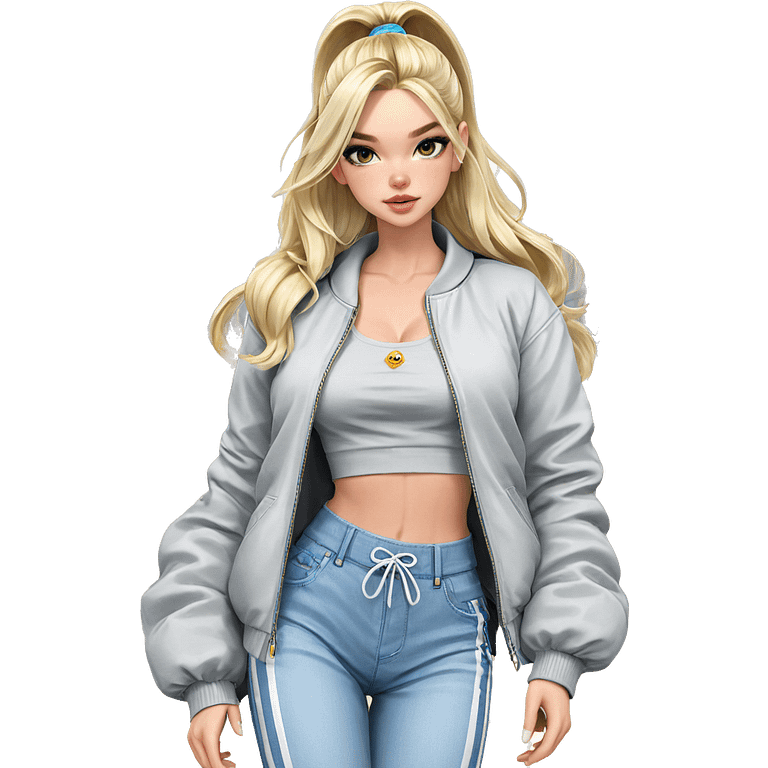 blonde girl in city outfit emoji