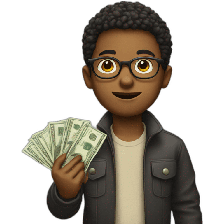 A BOY WITH GLASSES AND MONEY IN HIS HAND emoji