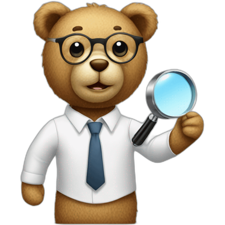 teddy bear with dress shirt and magnifying glass emoji