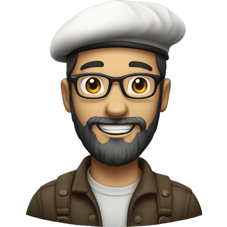 man, beret, beard, glasses, white skin, smile, full-body "slim" emoji