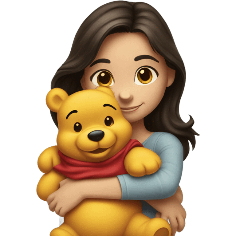 Pretty brunette hugging winne the Pooh  emoji