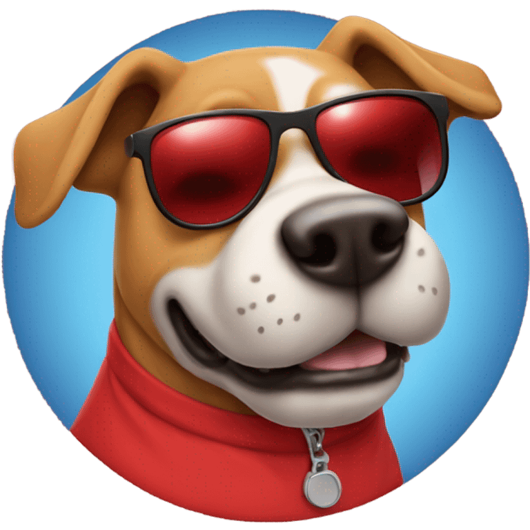 Dog with sunglasses and red tshirt throwing signs emoji