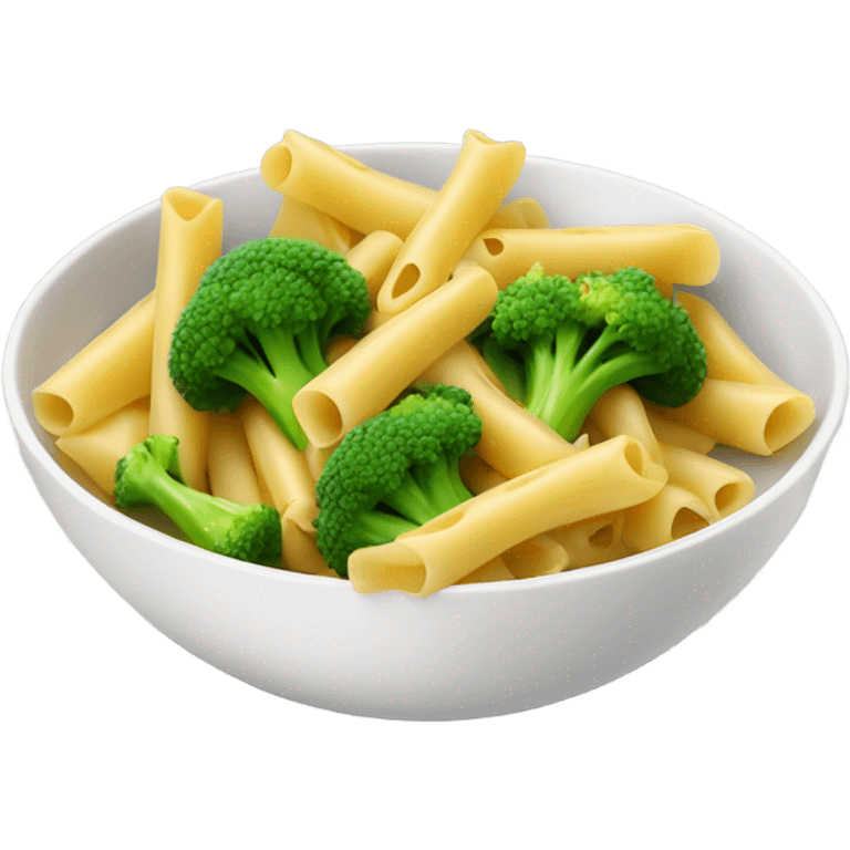 penne Pasta with 3 cut broccoli spread in bowl  emoji