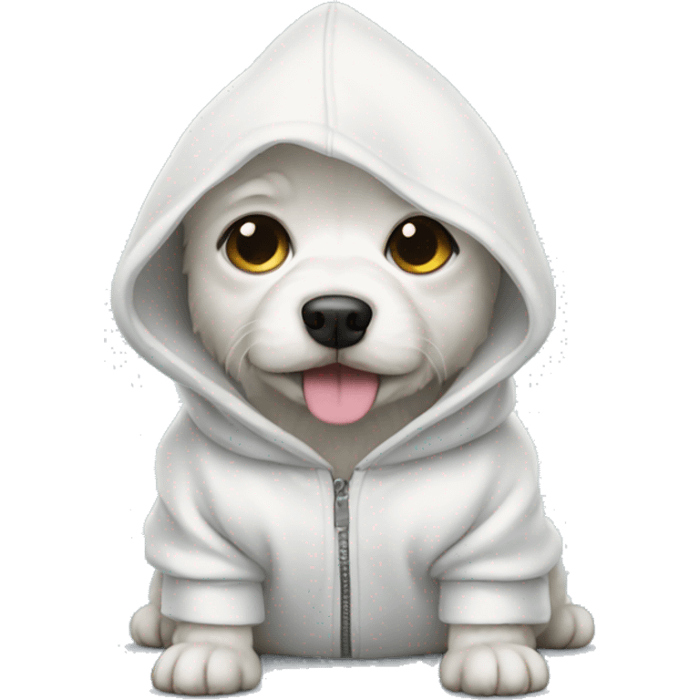 Small white dog with hoodie emoji