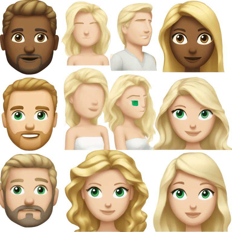 Blond woman with blue eyes, very beautiful body and long hair and pretty bobs white skin with his husband a white man white green eyes strong body taller than his wife and very beautiful with a beautiful noss emoji