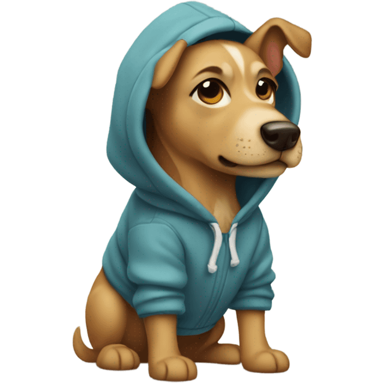 Dog wearing hoodie with mini boots on emoji