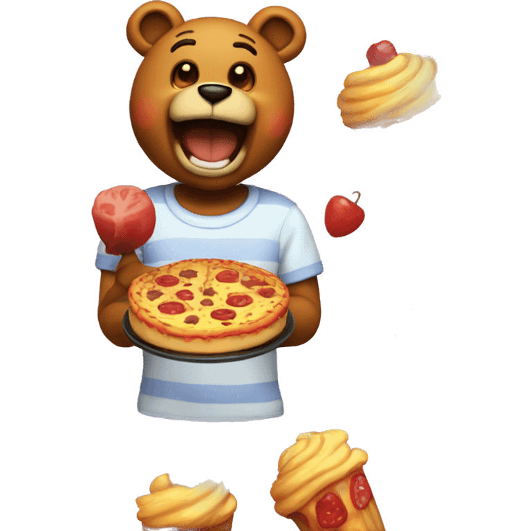 Freddy fazbear eating a cupcake and pizza emoji