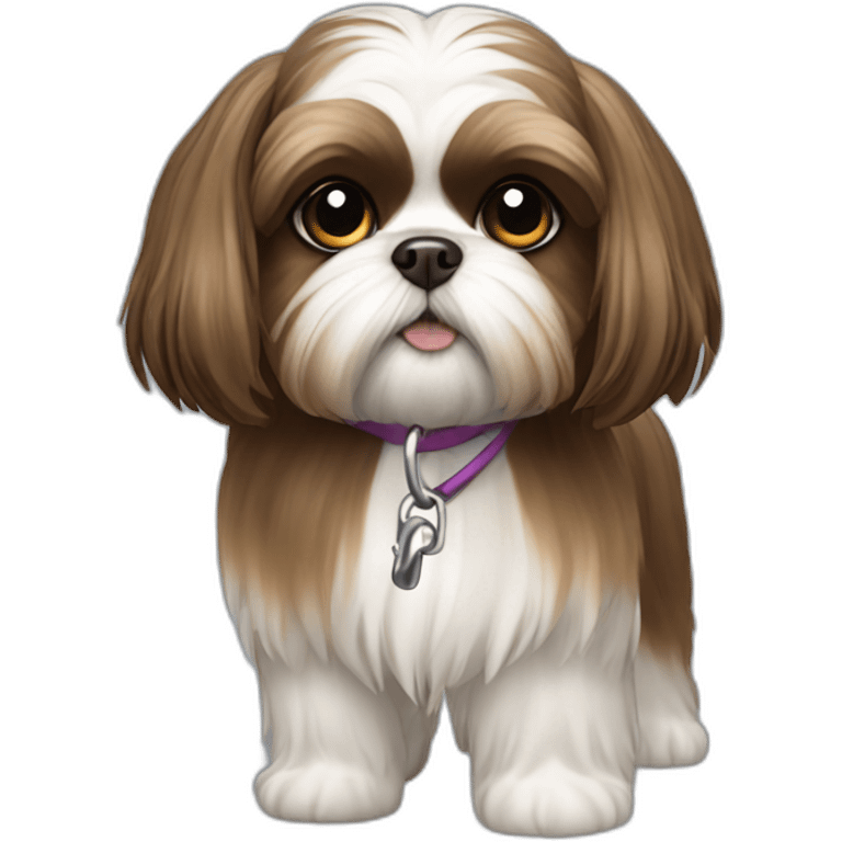 Girl-long-brown-hair walking shih-tzu-dog-on-leash emoji