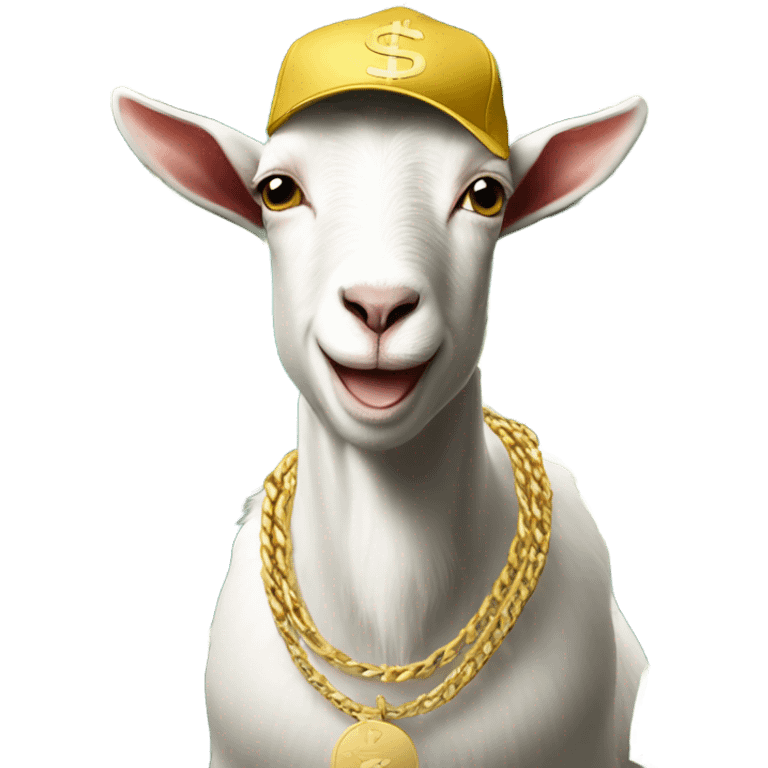 A Goat with gold chains and money and a cap  emoji