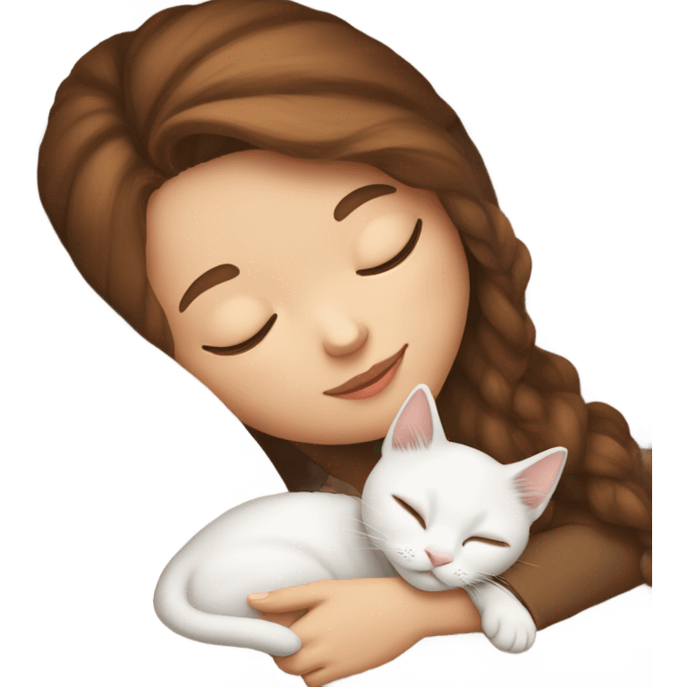 White girl brown hair sleeping with white kitty emoji