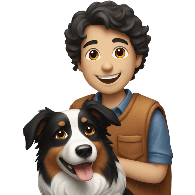 happy boy with  a Border Collie. emoji