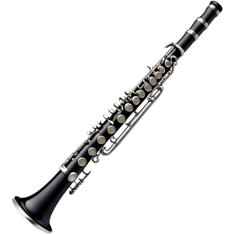 Cinematic Realistic Clarinet, deep black body with gleaming silver keys, rich warm lighting catching every intricate detail, slightly worn mouthpiece adding authenticity, glowing with a timeless and sophisticated presence. emoji