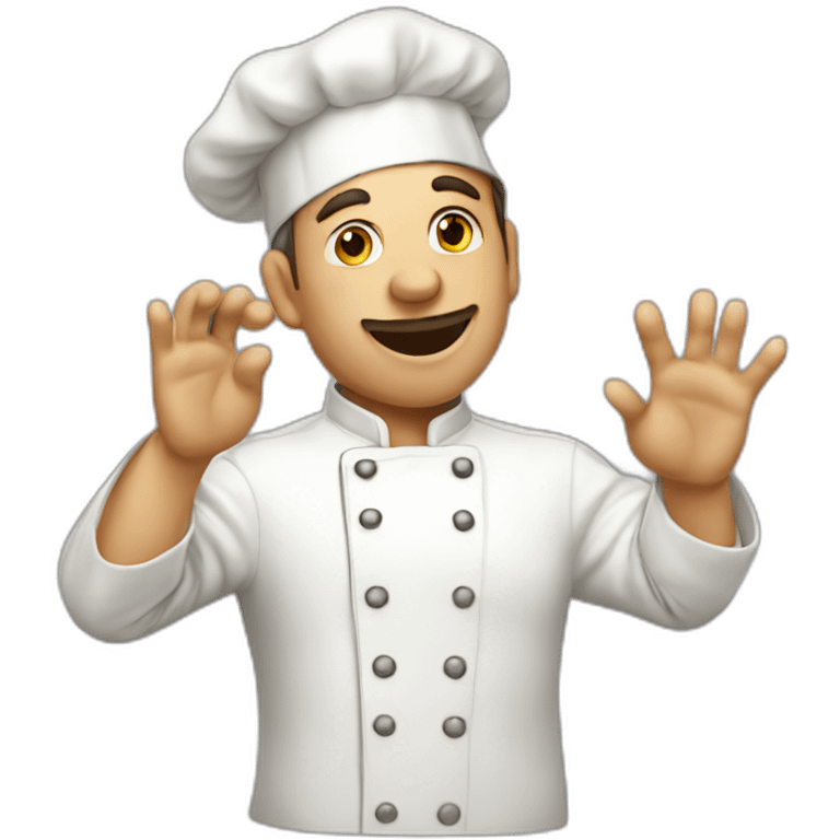 Chef with his hand raised, and kissing the air emoji