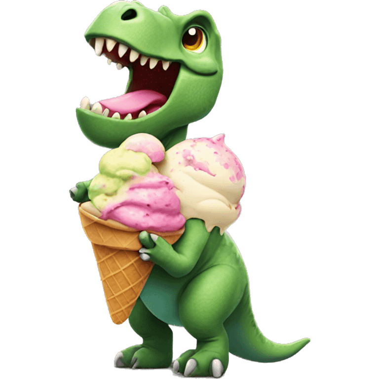 Dinosaur with ice cream emoji