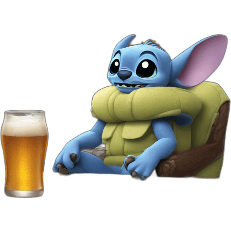 Stitch drink a beer on Flash McQueen emoji