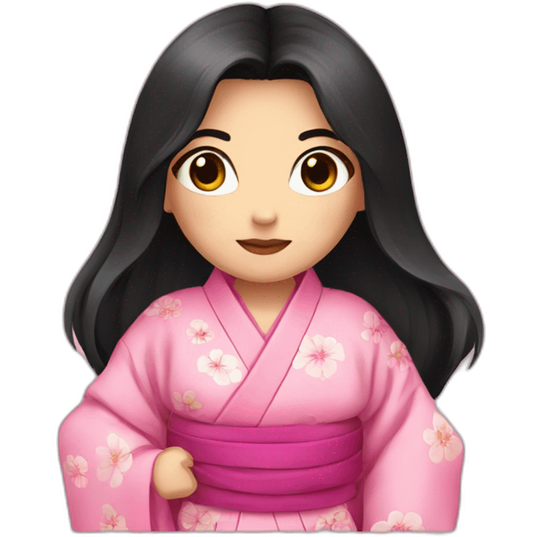  A girl wearing a pink kimono, with long black hair and wide pink eyes emoji