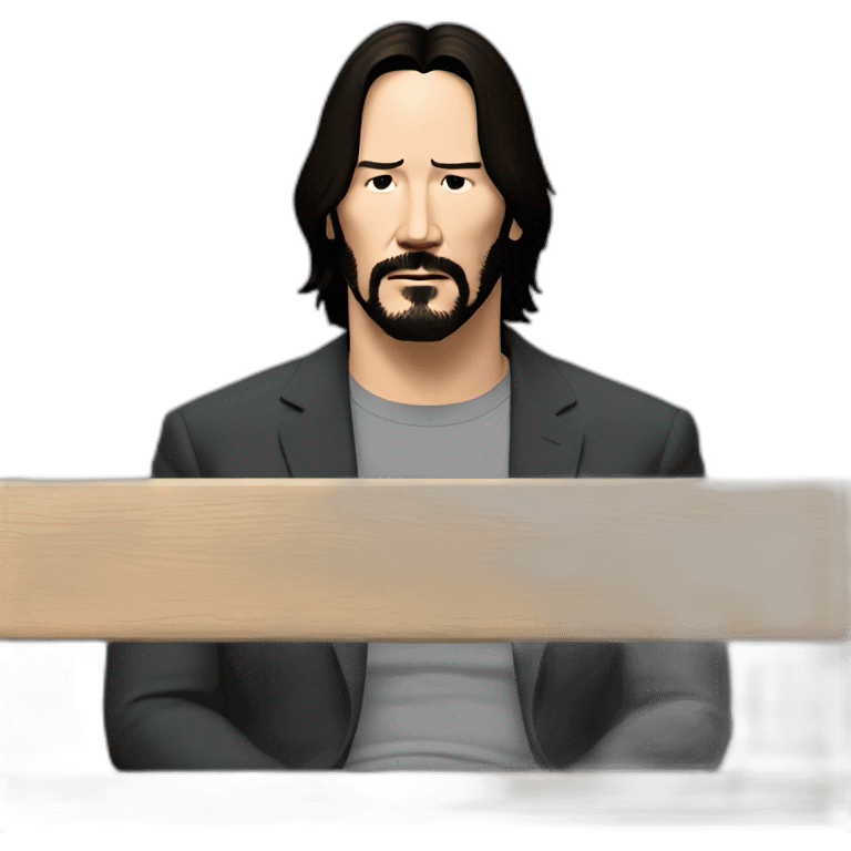 keanu reeves sitting left corner bench looking at the ground sadly emoji