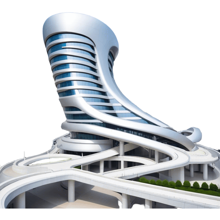 Realistic Dongdaemun Design Plaza (DDP) Landmark Emoji, featuring the iconic curving silver structure with futuristic architecture, illuminated pathways, and a sleek modern design set against the Seoul cityscape. emoji