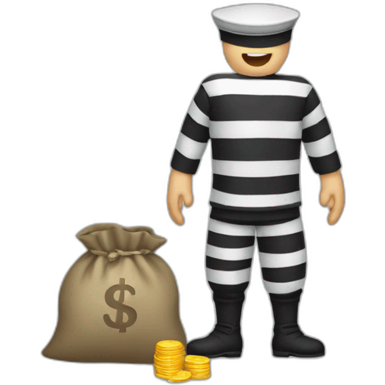 Prisoner uniform with white stripes and with a sack of money emoji