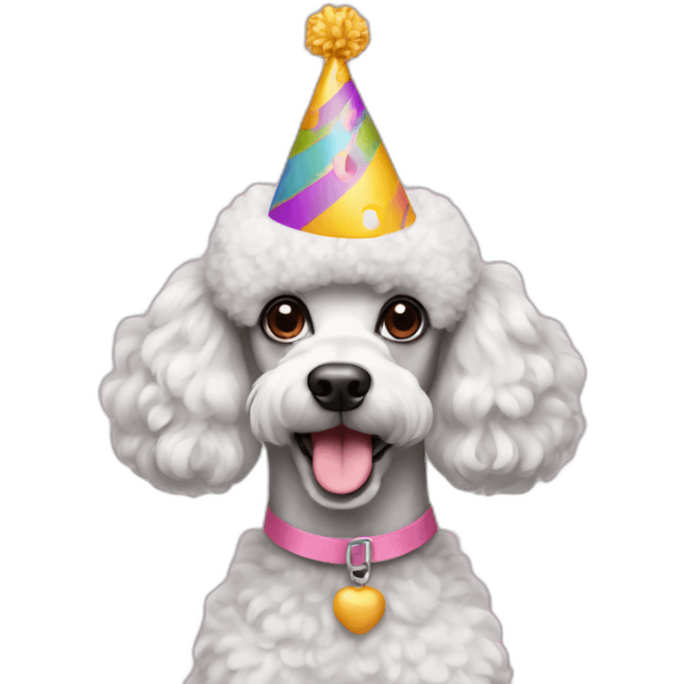 Poodle wearing a birthday hat emoji