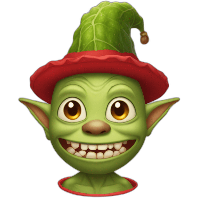 goblin in cucumber hat with red carpet emoji