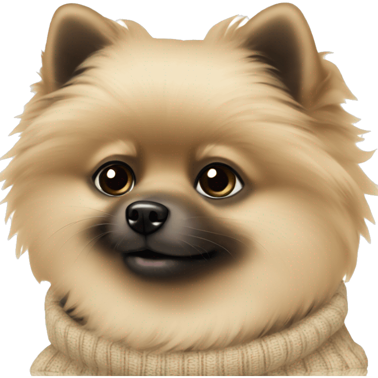 A black pomeranian in a beige sweater emoji