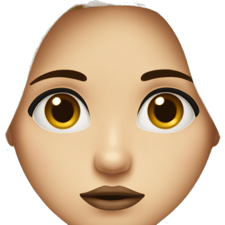 blonde girl with brown eyes and black eyebrows and big lips is sad emoji