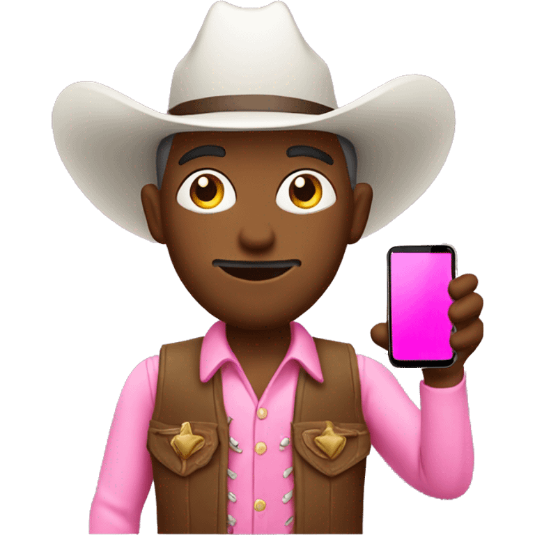 White cowboy with a pink cellphone emoji