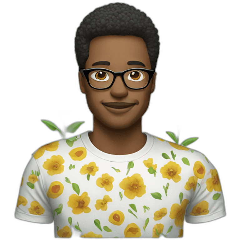 male designer wearing glasses and flowers print t-shirt emoji