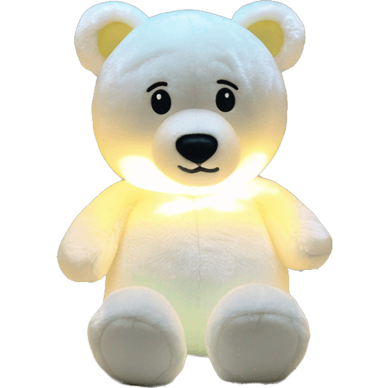 a moonie bear night light plush with its illuminated belly emoji