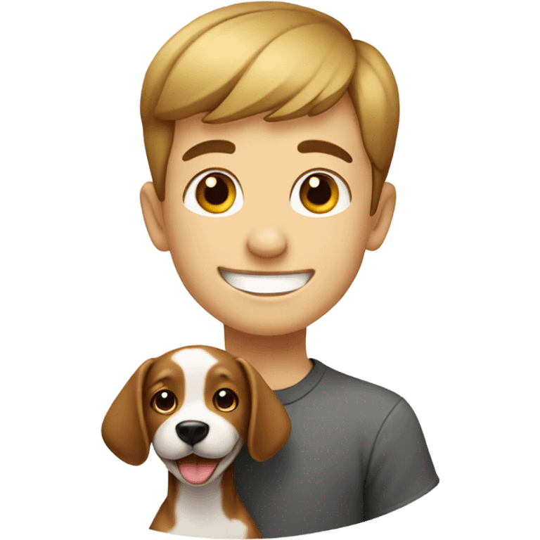 smiling boy with dog emoji