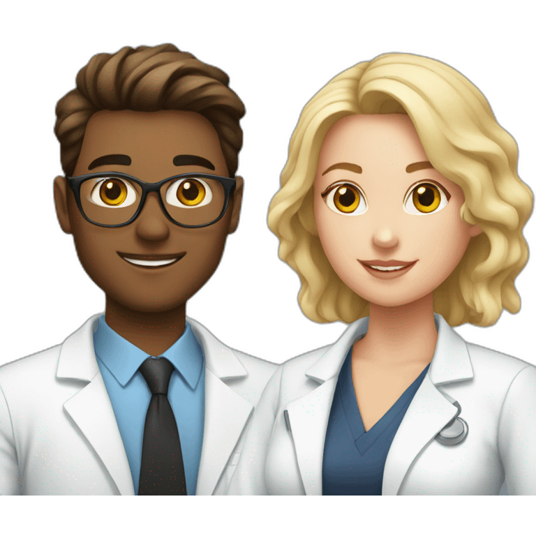 Young white Neurologist and white gynecologist in love emoji