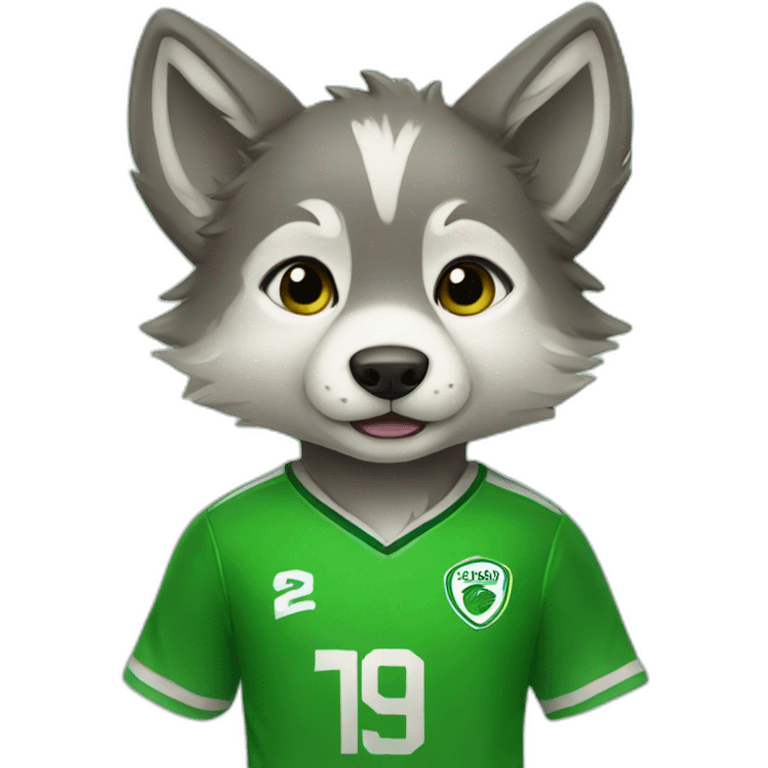 baby wolf with green soccer jersey. emoji