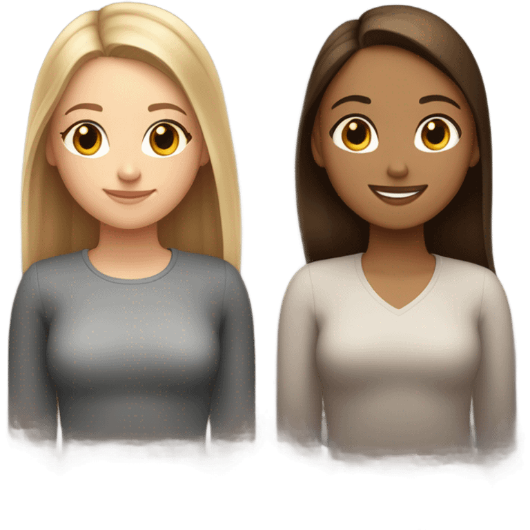 White girl with brown straight hair and Hispanic girl with straight hair lesbian couple  emoji