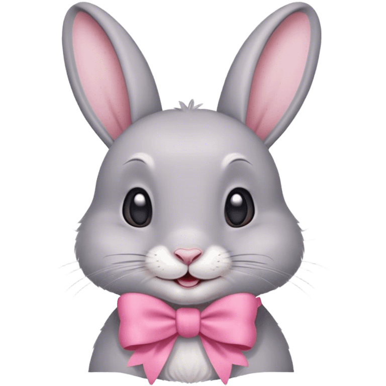 happy grey rabbit with a pink bow emoji