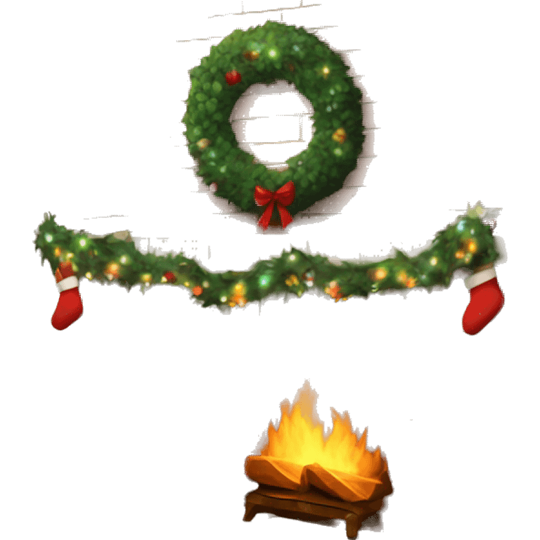 Brick Fireplace with wreath and Christmas lights and stockings emoji