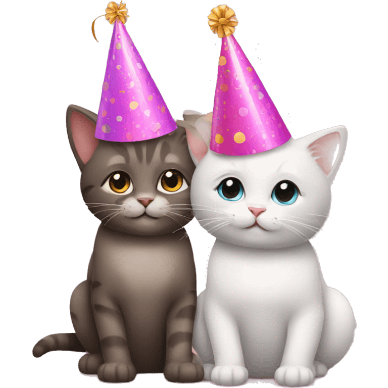 cat and kitten wearing birthday hats emoji