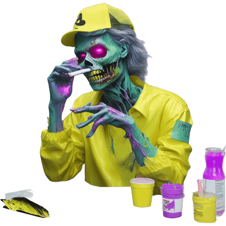 .Zombie_ Smoking Vaporwave black holographic oilslick zombie unicorn yellow caution tape  emoji