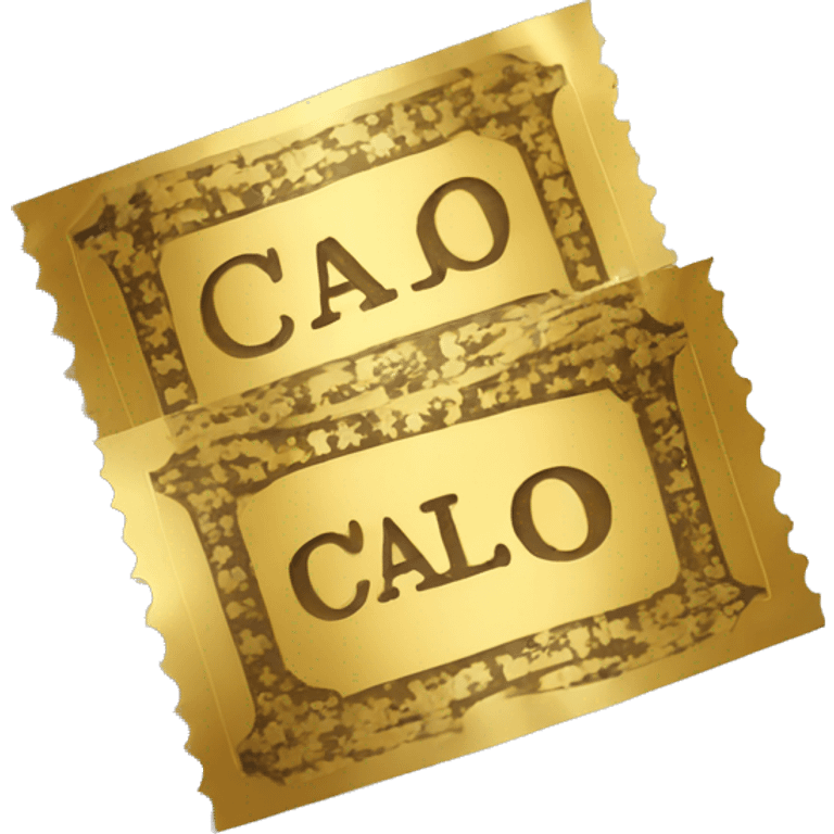 golden ticket with "CALO" written on i emoji