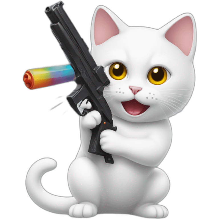 gay white cat shocked holding realistic toy gun emoji