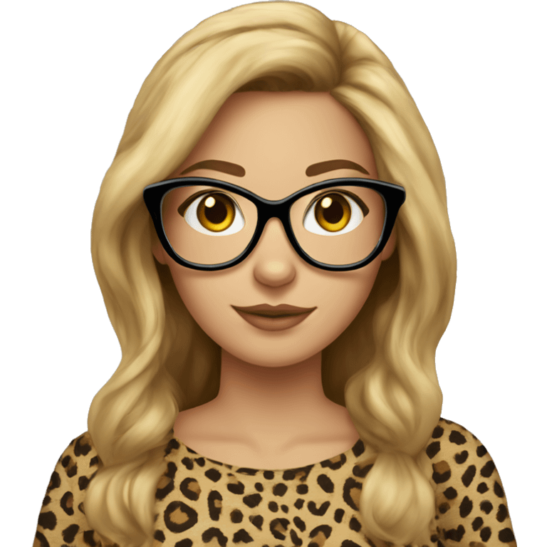 girl with brown hair and blonde highlights, cat eye glasses and cheetah print shirt emoji