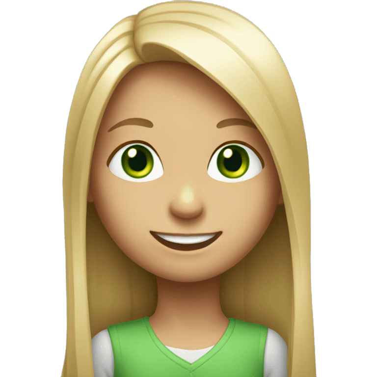 Smiling girl with long straight hair and green eyes emoji