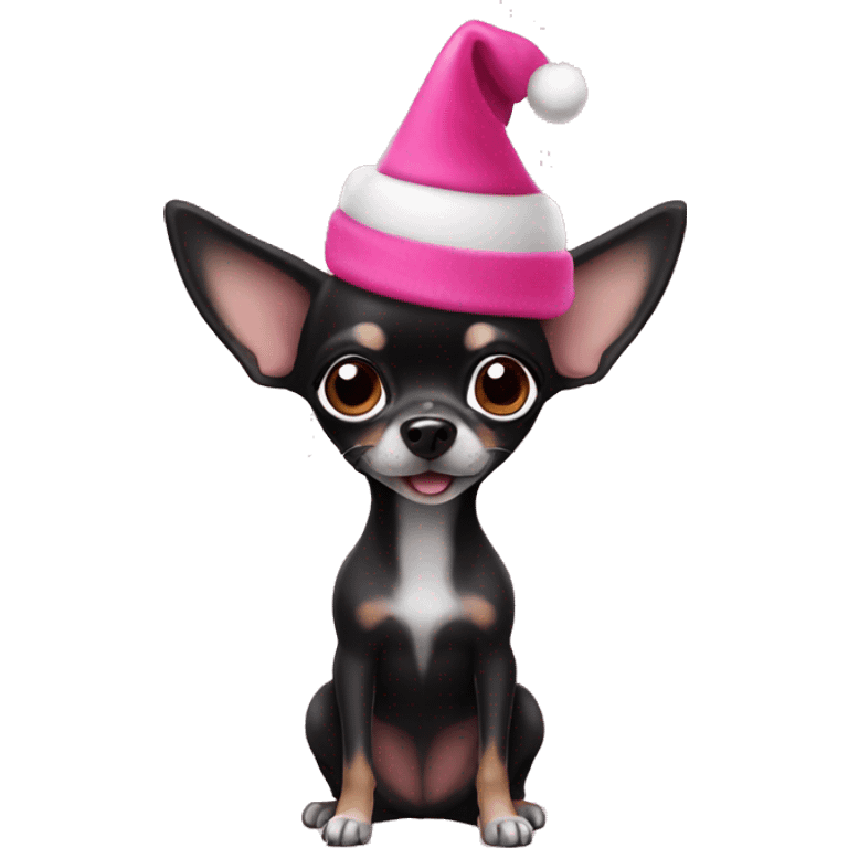 black chihuahua with a pink Santa hat emoji