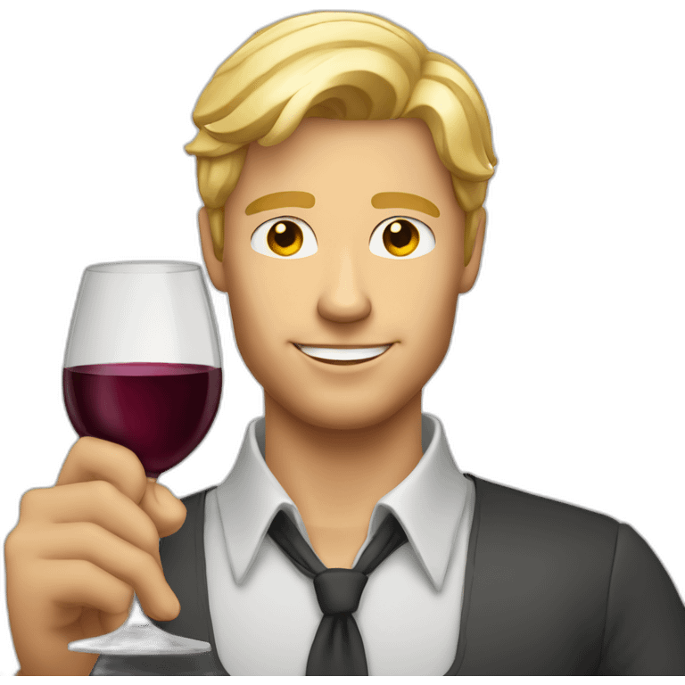 Handsome blond guy with wineglass emoji