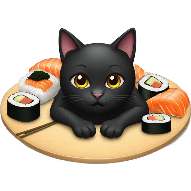 black cat eats sushi emoji