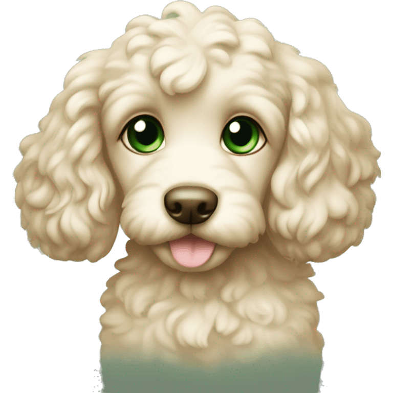 Cream cockapoo puppy with green eyes emoji