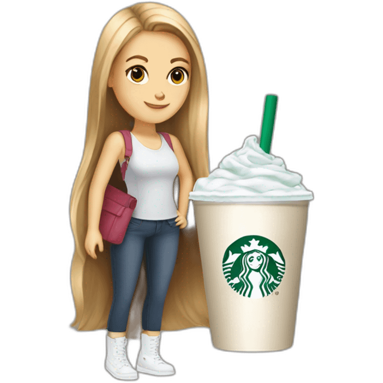 Starbucks cup cold drink with long white girl with Luis vittuon Bag emoji