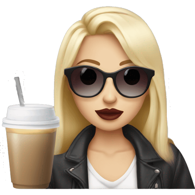 blonde girl+laptop+coffee+sunglasses+lipstick+bubble-tea emoji