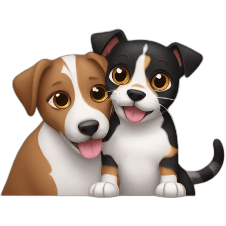 Black tabby cat and brown Jack Russell dog hugging emoji